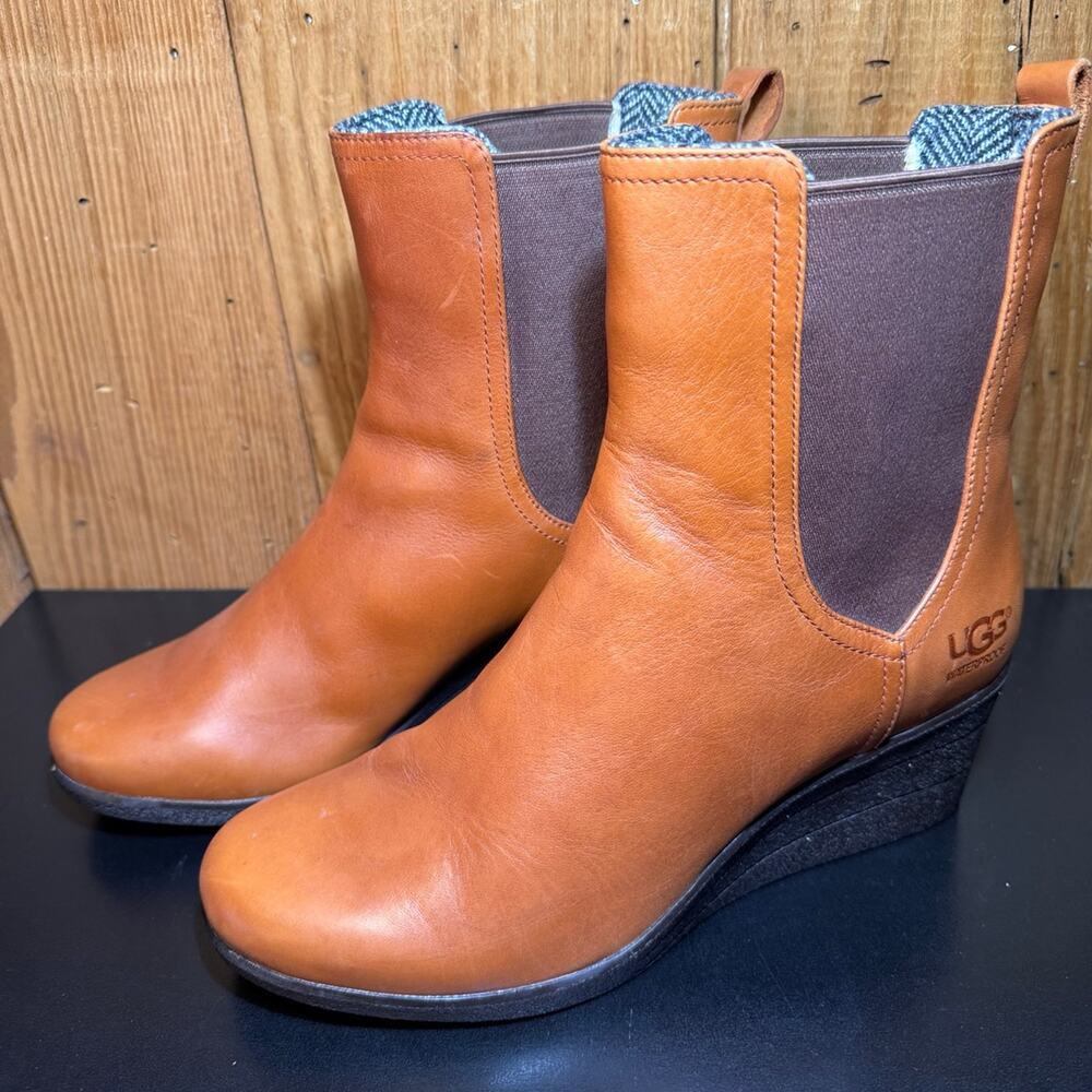 UGG Dupre Chestnut Leather Wedge Boots Women’s Size 9 - Picture 3 of 9